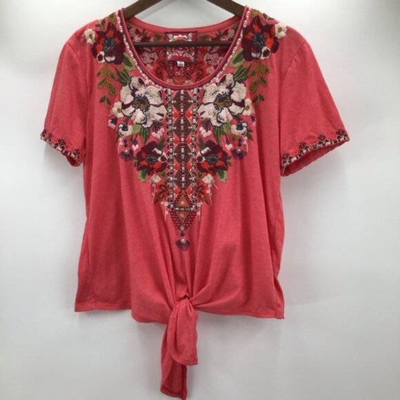 Johnny Was Floral Embroidered Tie-Front Top - Picture 1 of 8